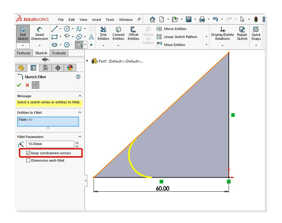 Fillet on Triangle sketch