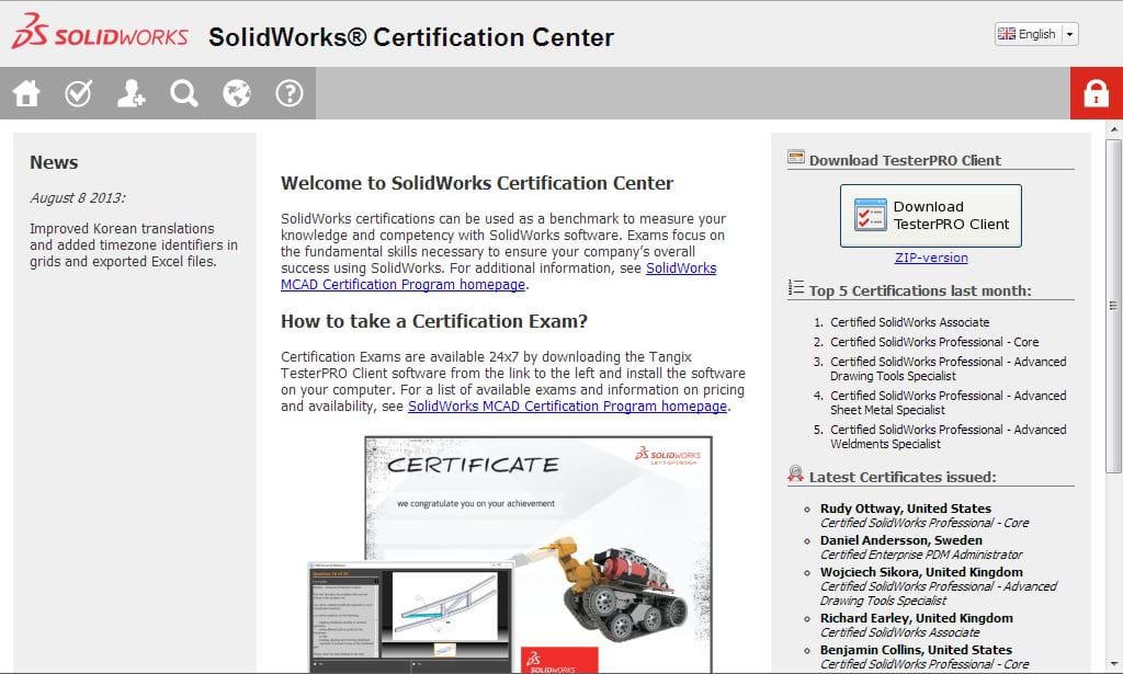 solidworks certification login