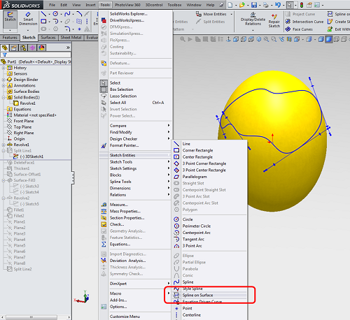 Spline on Surface Command