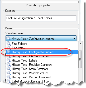 Link Check Box to 'HistoryText - Configuration Names'