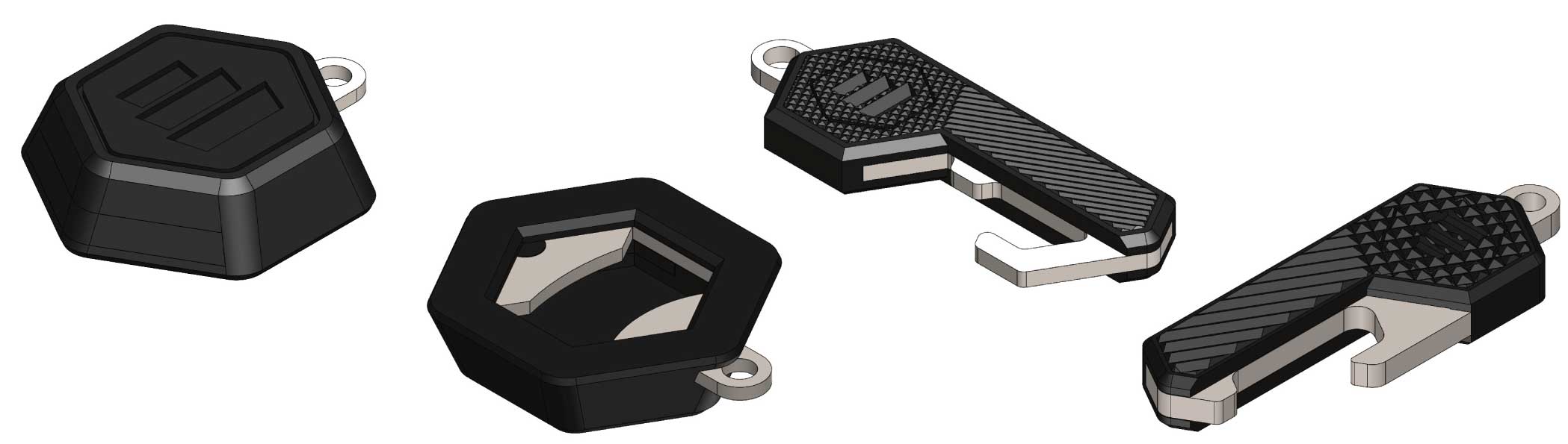 CAD renders of crown-top and notched bottle opener designs