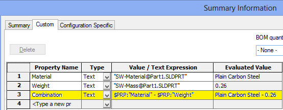SOLIDWORKS Custom Properties